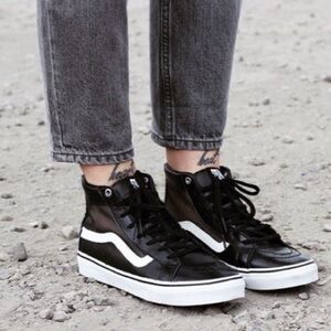 Vans Black & White Leather & Mesh High Top Sneakers